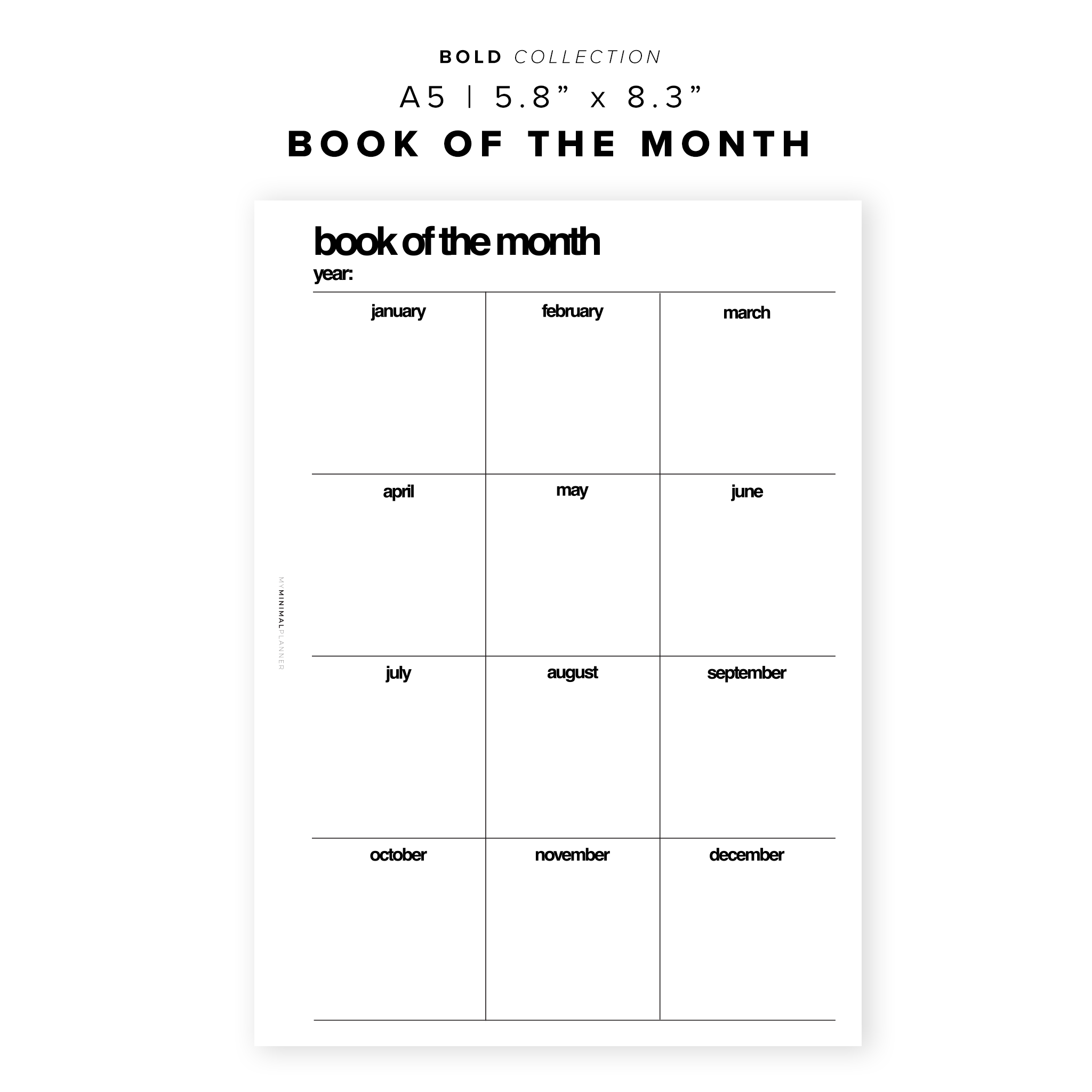 PR162 Book Of The Month Printable Insert My Minimal Planner pr162-book-of-the-month-printable-insert-my-minimal-planner