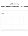 PR205 - Horizontal Monthly Calendar - Printable Insert