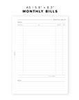 PR14 - Monthly Bills - Printable Insert