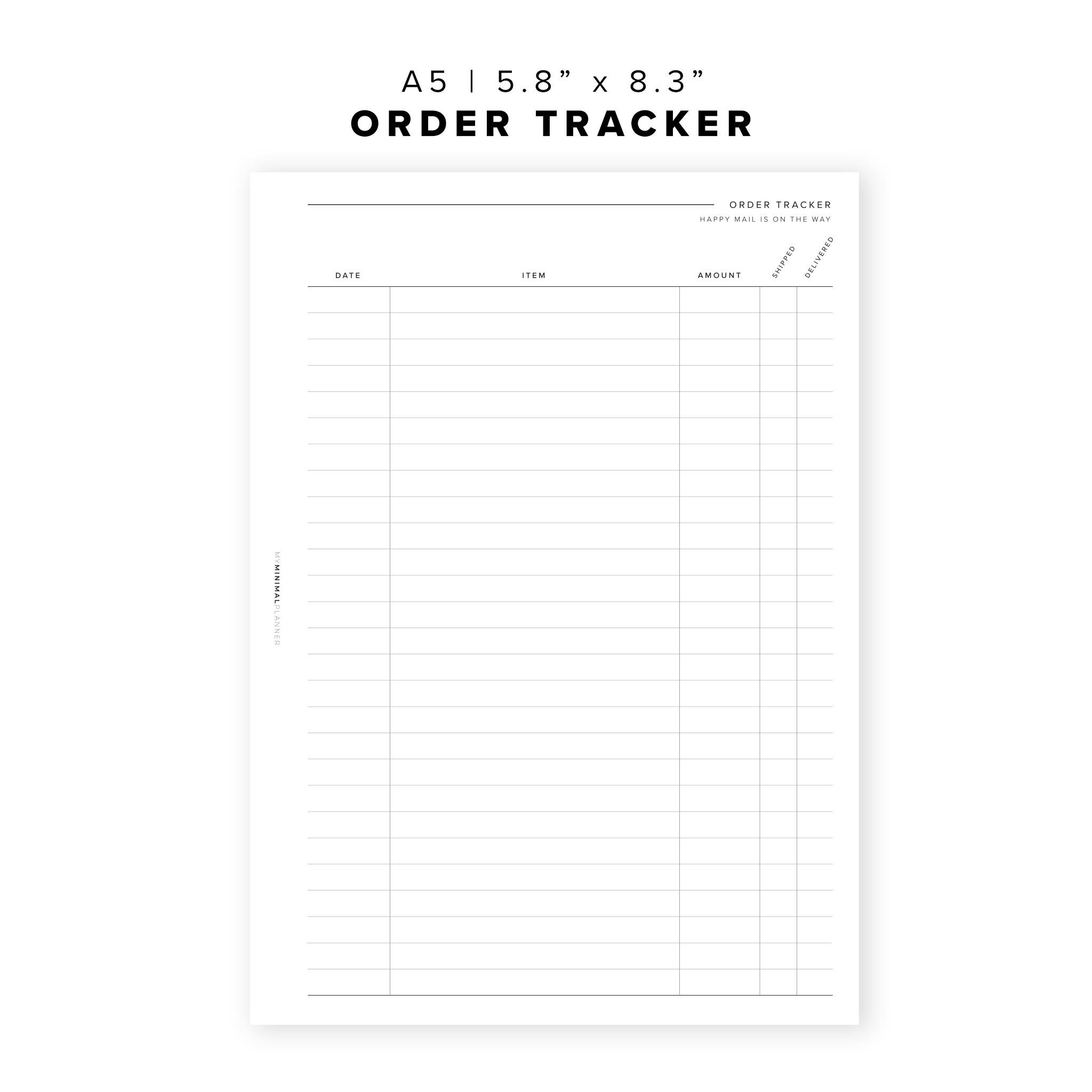 A6 Planner Inserts Purchase Tracker Printable Online Shopping List