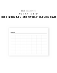 PR205 - Horizontal Monthly Calendar - Printable Insert