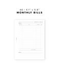 PR14 - Monthly Bills - Printable Insert