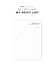 PR189 - The Spicy List - Printable Insert