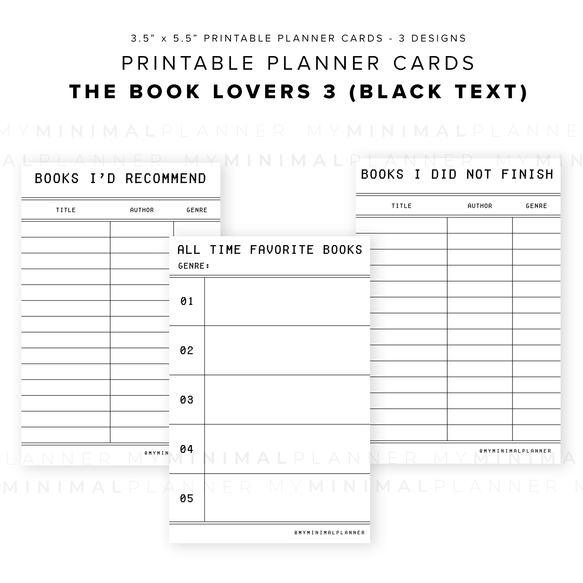 PPC11 - The Book Lovers 3 - Printable Planner Cards