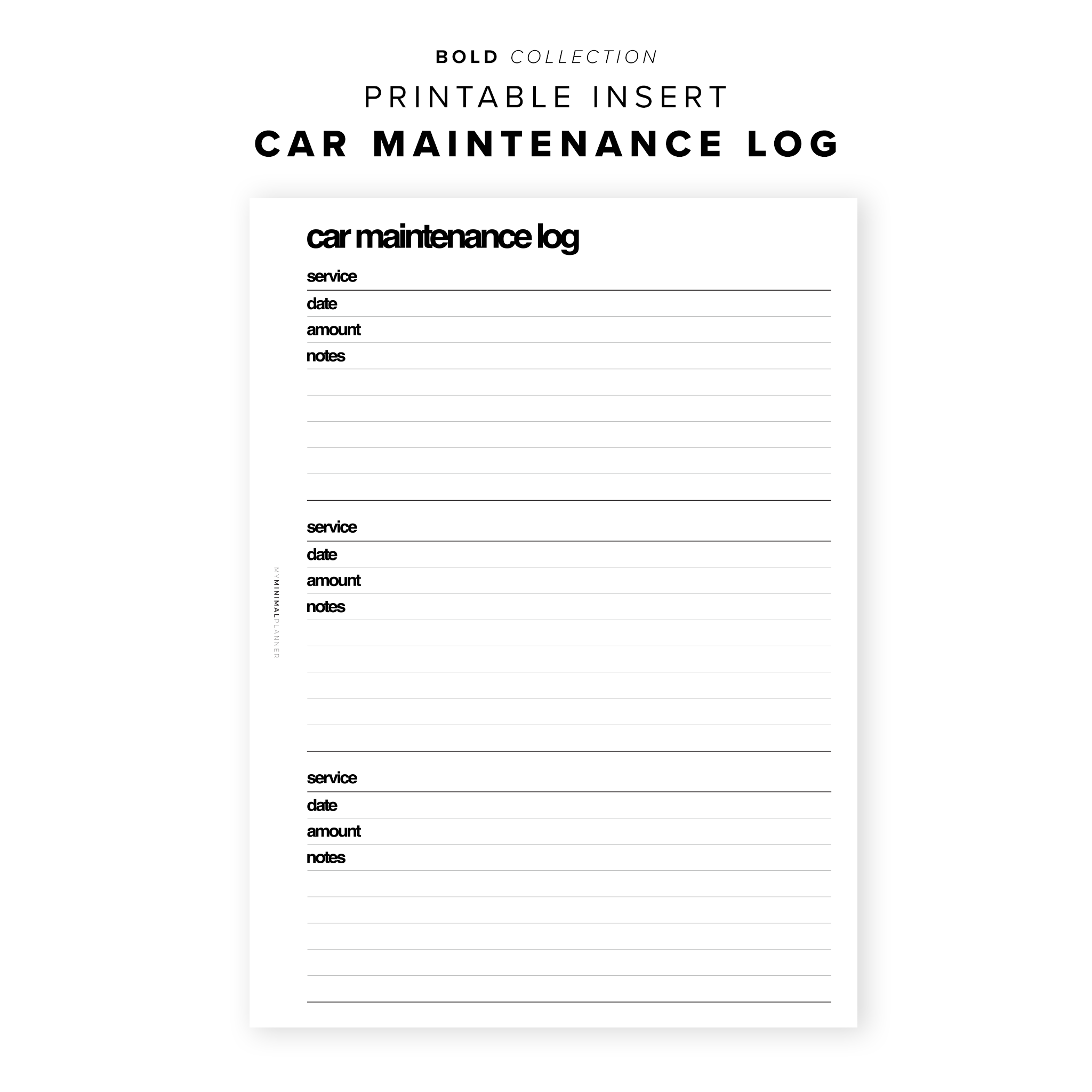 Vehicle Maintenance Log Pocket Size Printable Car 