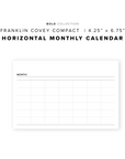 PR205 - Horizontal Monthly Calendar - Printable Insert