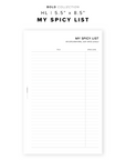 PR189 - The Spicy List - Printable Insert