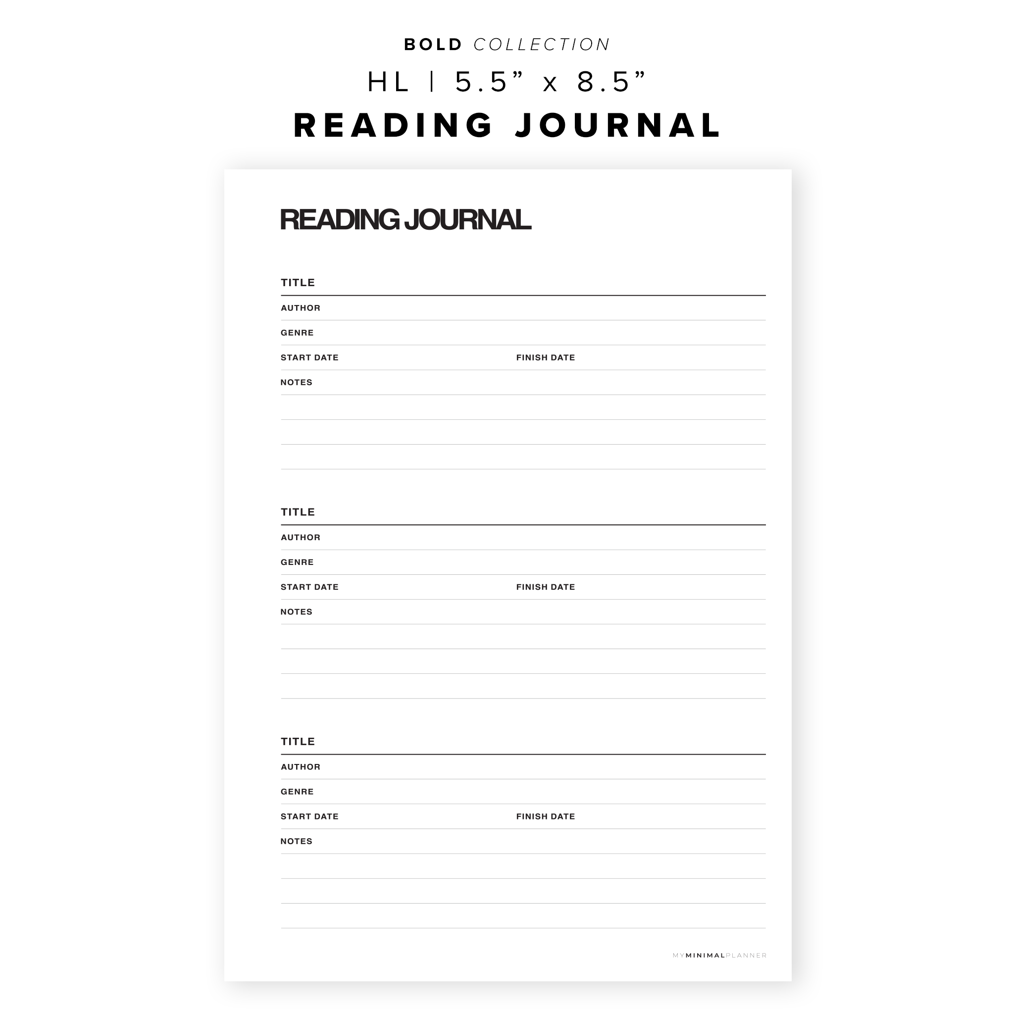 PR108 Reading Journal Printable Insert My Minimal Planner