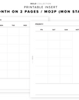 PR106 - Month on 2 Pages / MO2P - Printable Insert