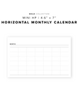 PR205 - Horizontal Monthly Calendar - Printable Insert