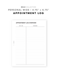 PR100 - Appointment Log - Printable Insert