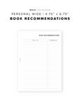 PR200 - Book Recommendations - Printable Insert