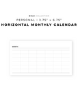 PR205 - Horizontal Monthly Calendar - Printable Insert