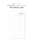 PR189 - The Spicy List - Printable Insert