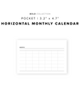 PR205 - Horizontal Monthly Calendar - Printable Insert