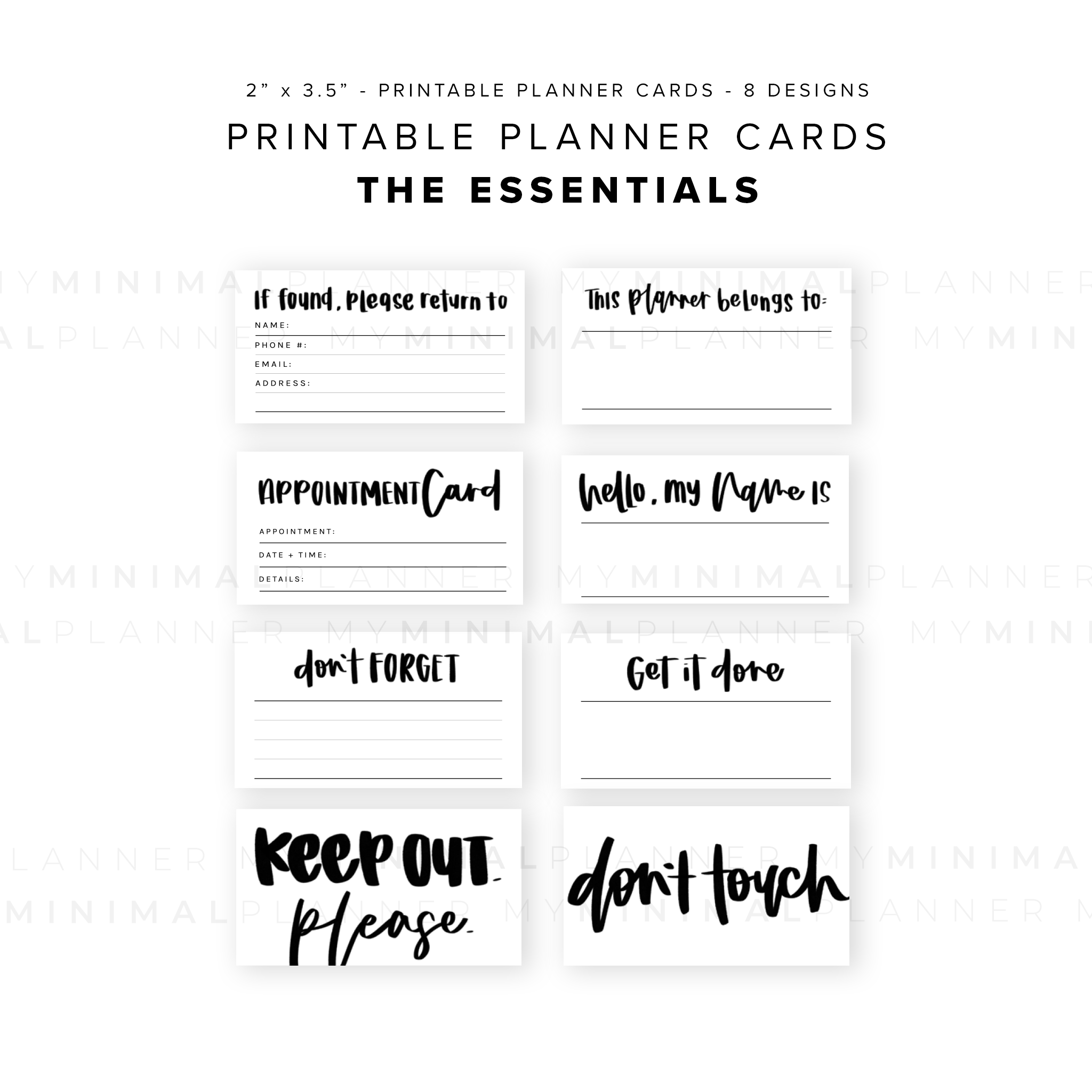 PPC09 - The Essentials - Printable Planner Cards