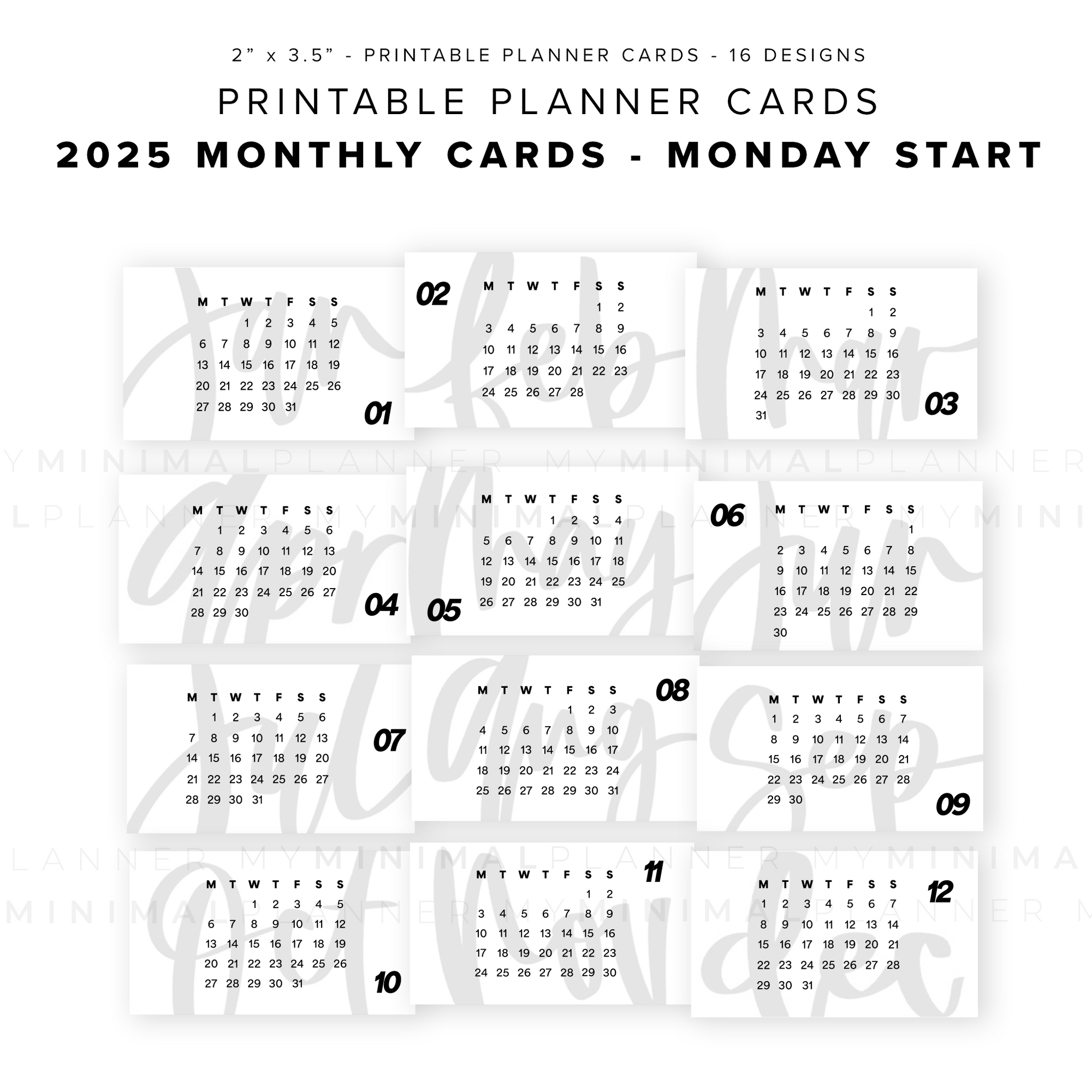 PPC31 - 2025 Monthly Planner Cards - Printable Planner Cards