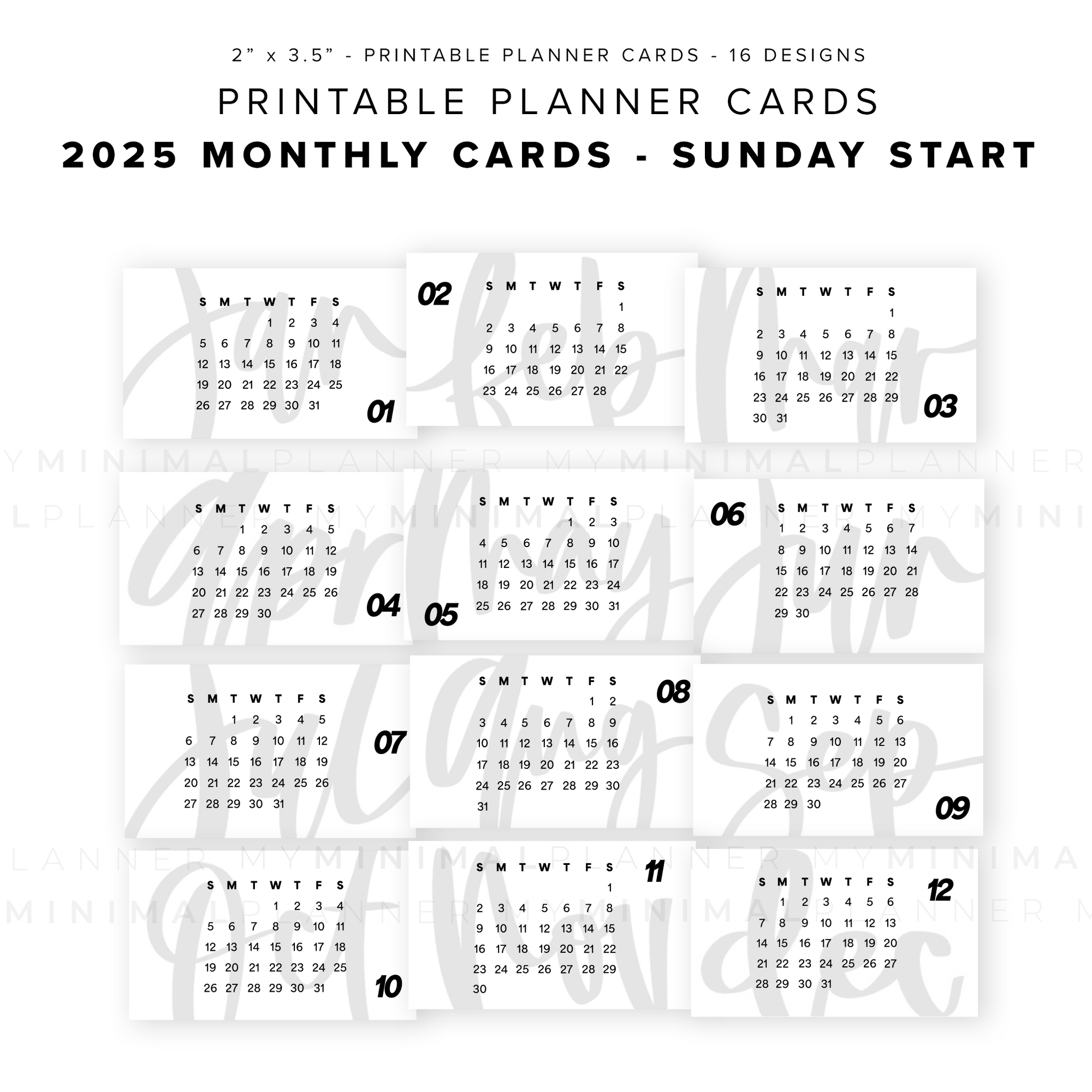 PPC31 - 2025 Monthly Planner Cards - Printable Planner Cards