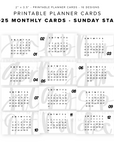 PPC31 - 2025 Monthly Planner Cards - Printable Planner Cards