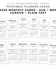 PPC38 - Guest Check: 2026 Monthly Planner Cards  - Printable Planner Cards