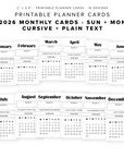 PPC38 - Guest Check: 2026 Monthly Planner Cards  - Printable Planner Cards