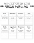 PPC38 - Guest Check: 2026 Monthly Planner Cards  - Printable Planner Cards