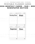 PPC39 - Newspaper: 2026 Monthly Planner Cards  - Printable Planner Cards