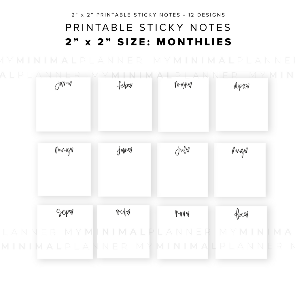 Scripti Sticky Notes 2x2 PSN08 - 2x2 Monthly Stickies - Printable Sticky Notes – My Minimal Planner