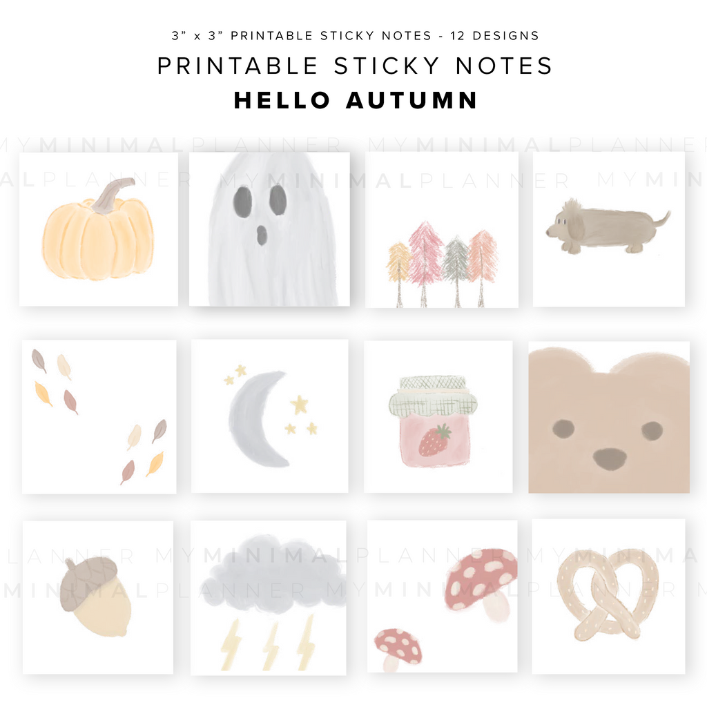 PSN10 - 3x3 Hello Autumn Stickies - Printable Sticky Notes – My Minimal ...