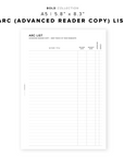 PR222 - ARC (Advanced Reader Copy) List - Printable Insert