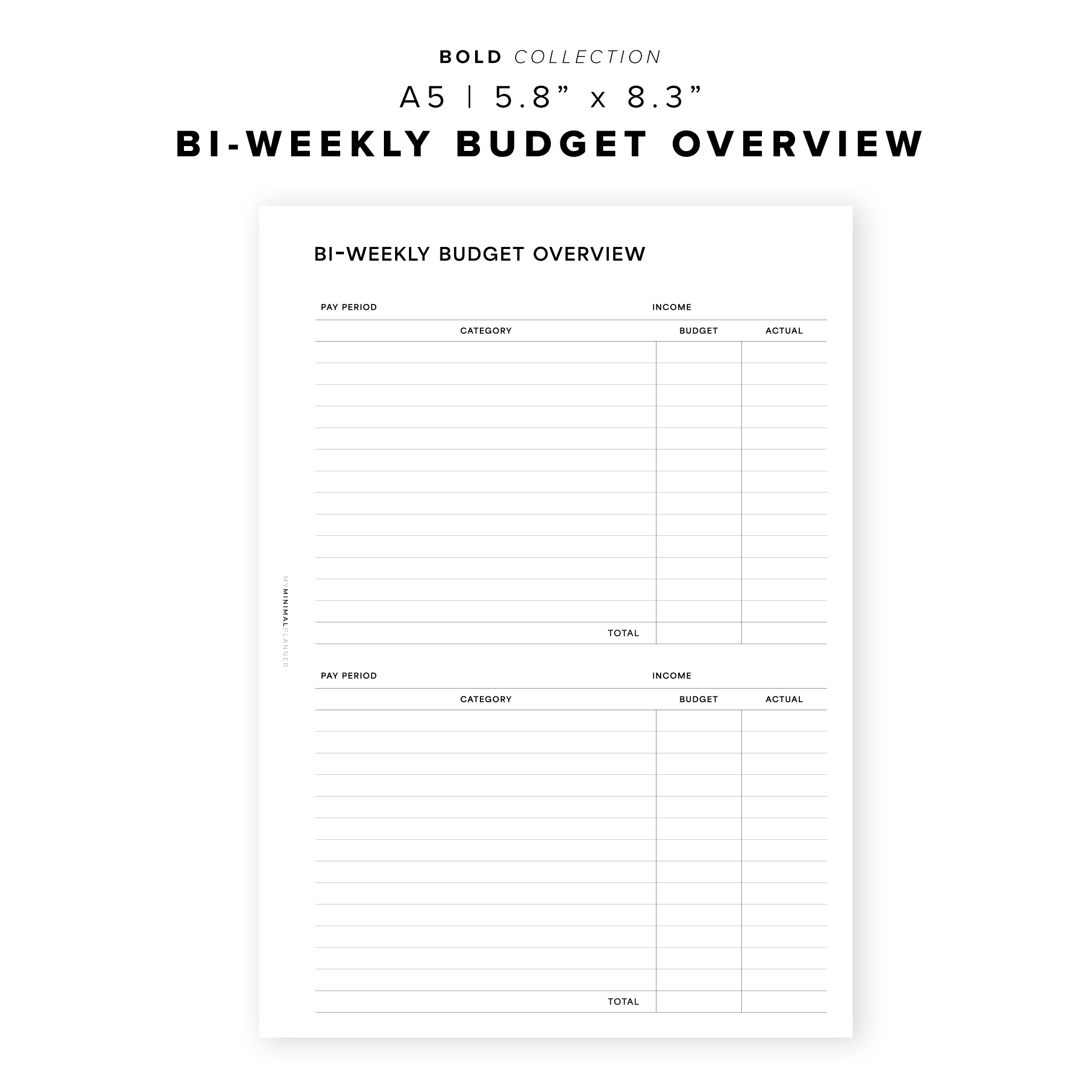 PR229 - Bi-Weekly Budget Overview - Printable Insert, image size:2048x2048