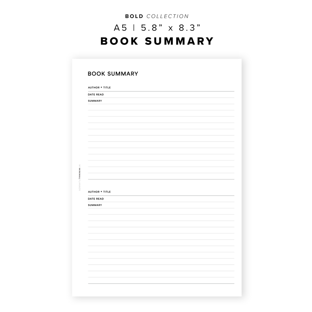 PR302 Book Summary Printable Insert My Minimal Planner