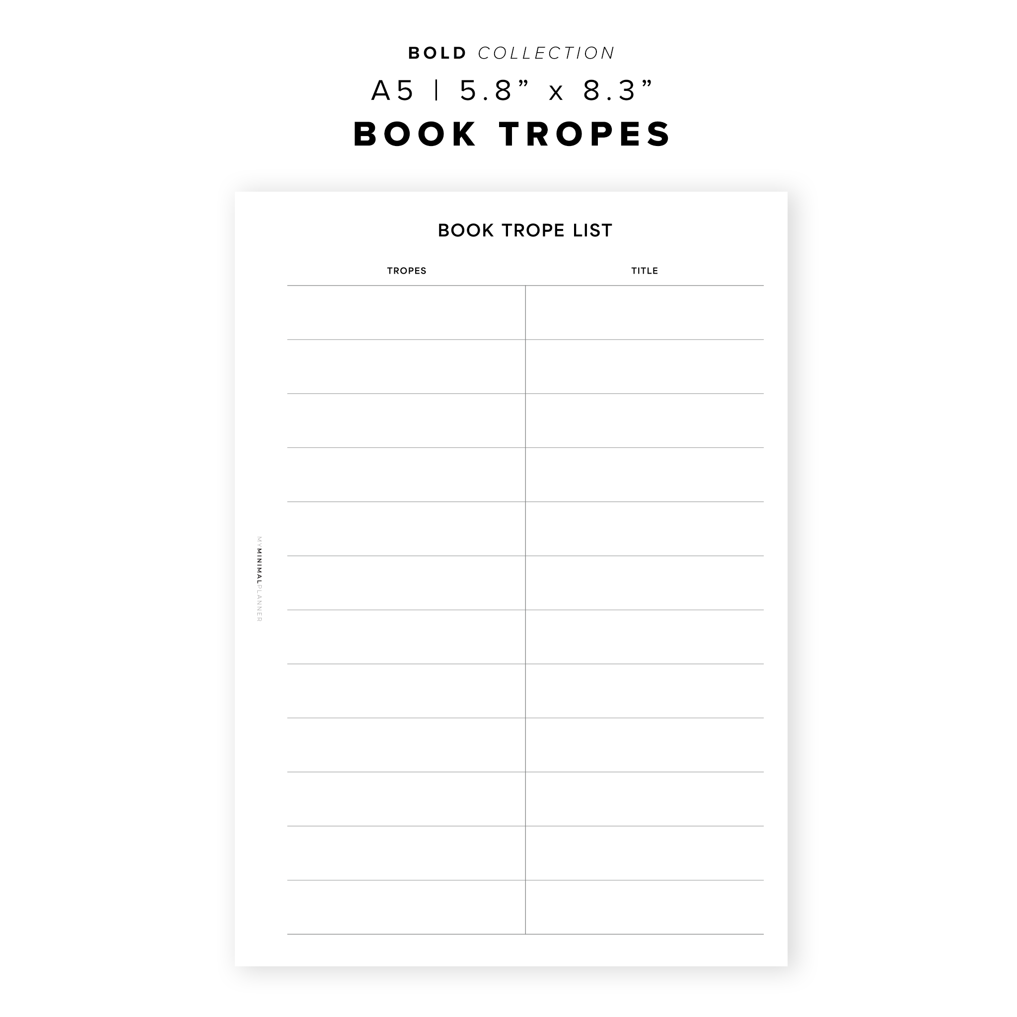 PR291 - Book Tropes - Printable Insert – My Minimal Planner
