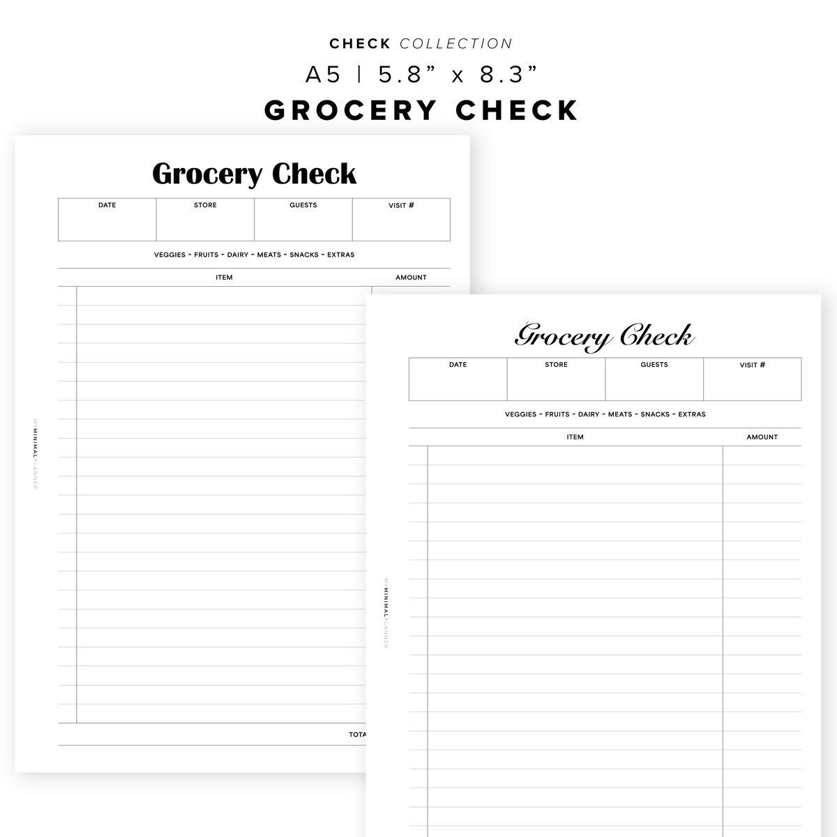PR348 - Grocery Check - Printable Insert – My Minimal Planner
