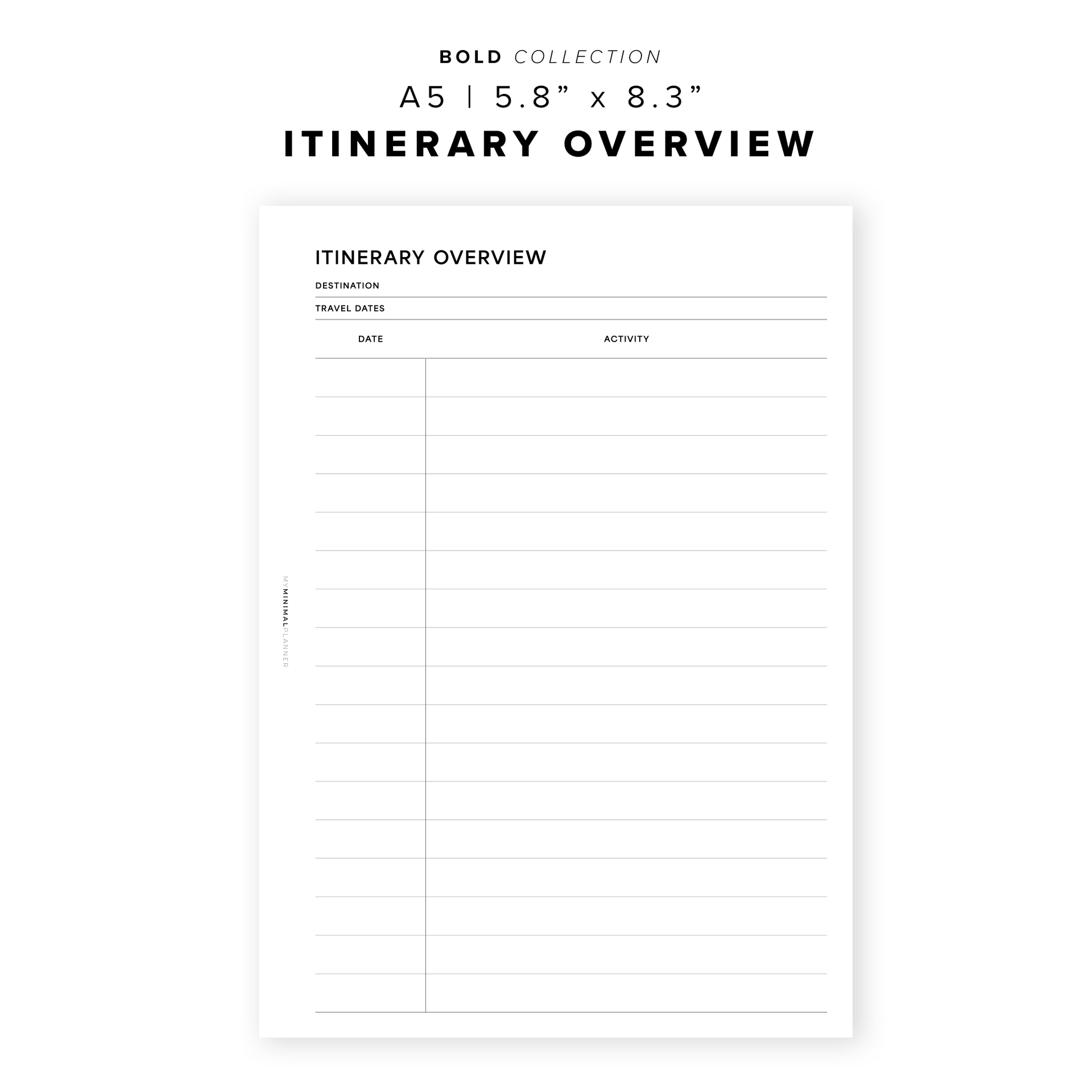 PR256 - Itinerary Overview - Printable Insert – My Minimal Planner
