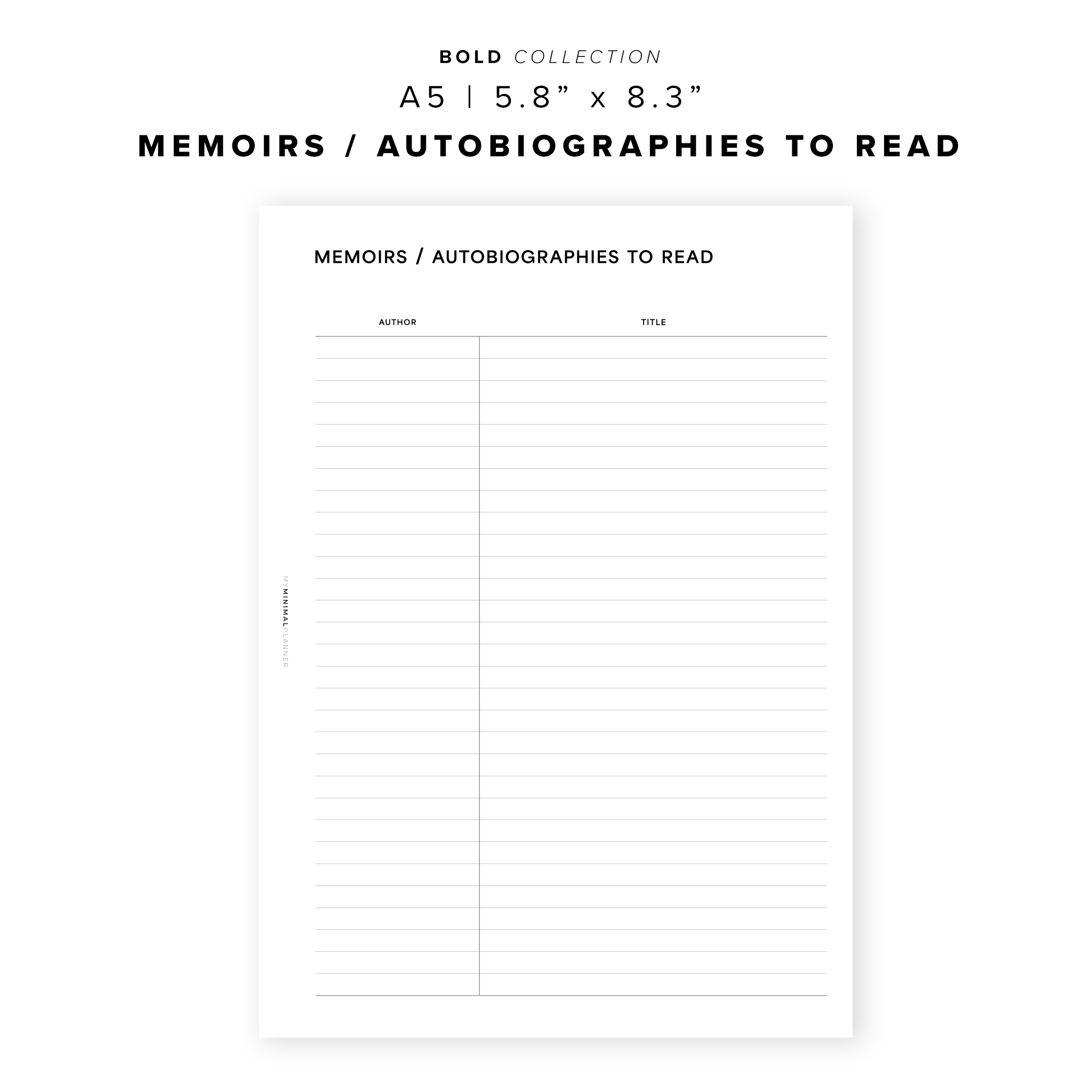 PR282 - Memoirs / Autobiographies to Read - Printable Insert