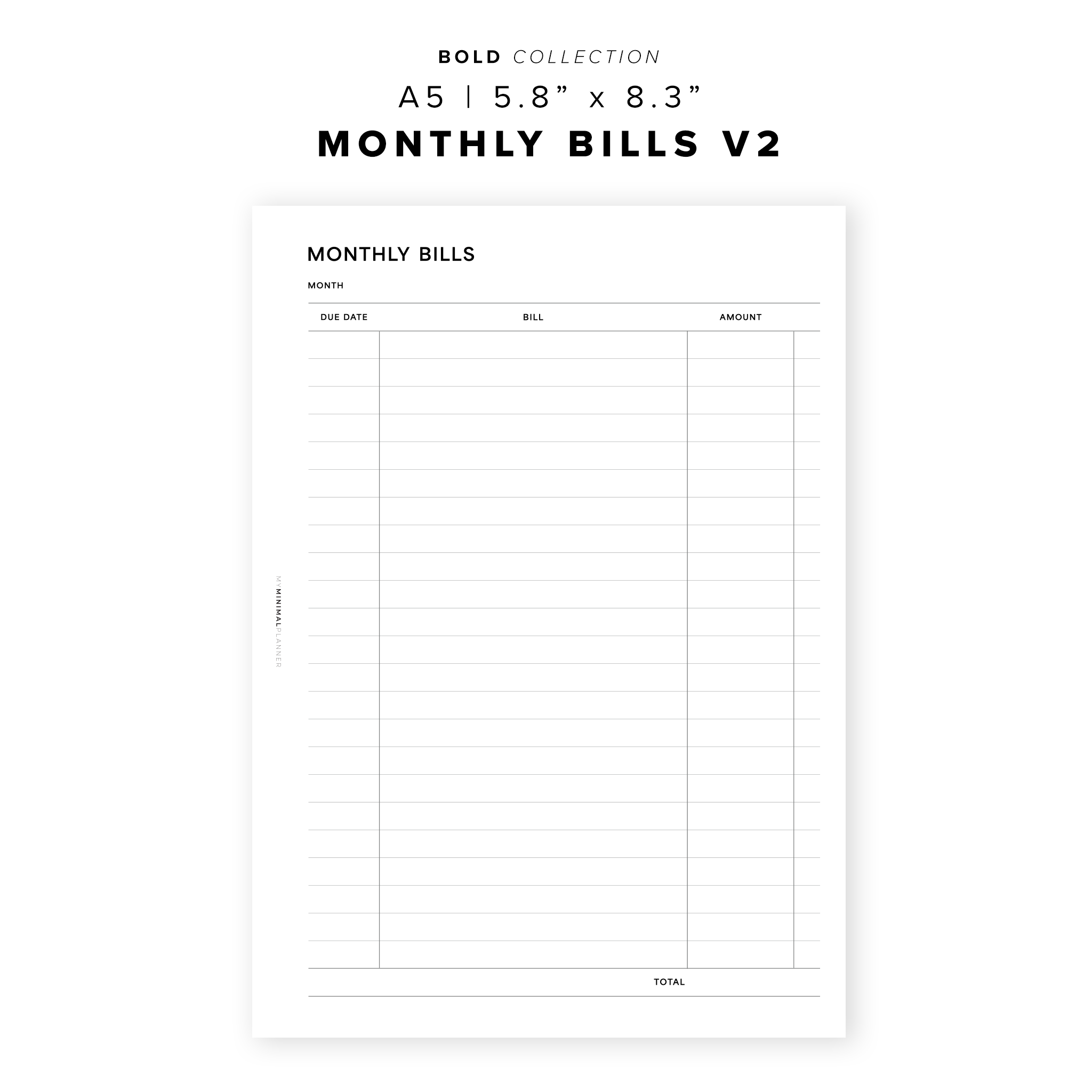 PR288 - Monthly Bills V2 - Printable Insert