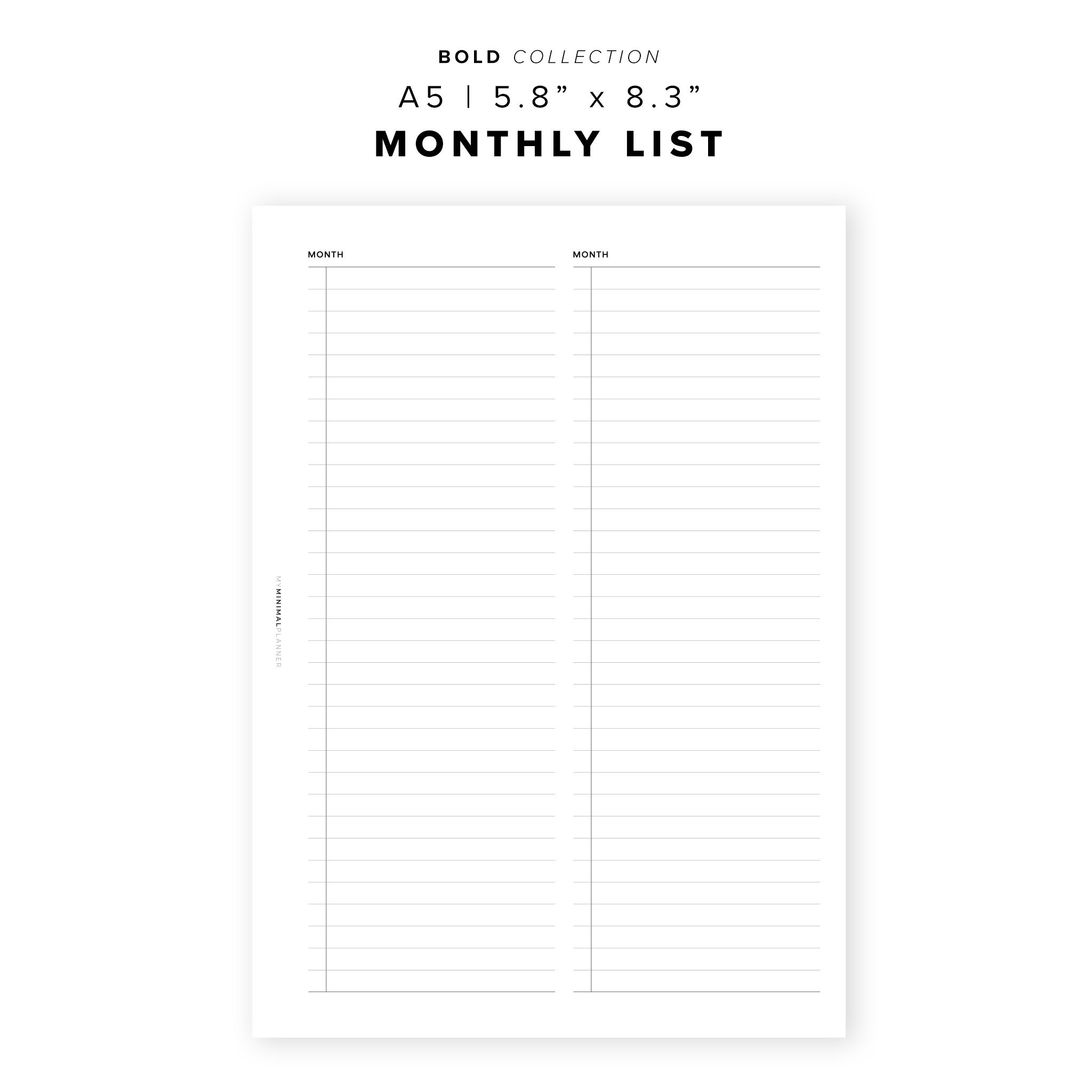 PR305 - Monthly List - Printable Insert