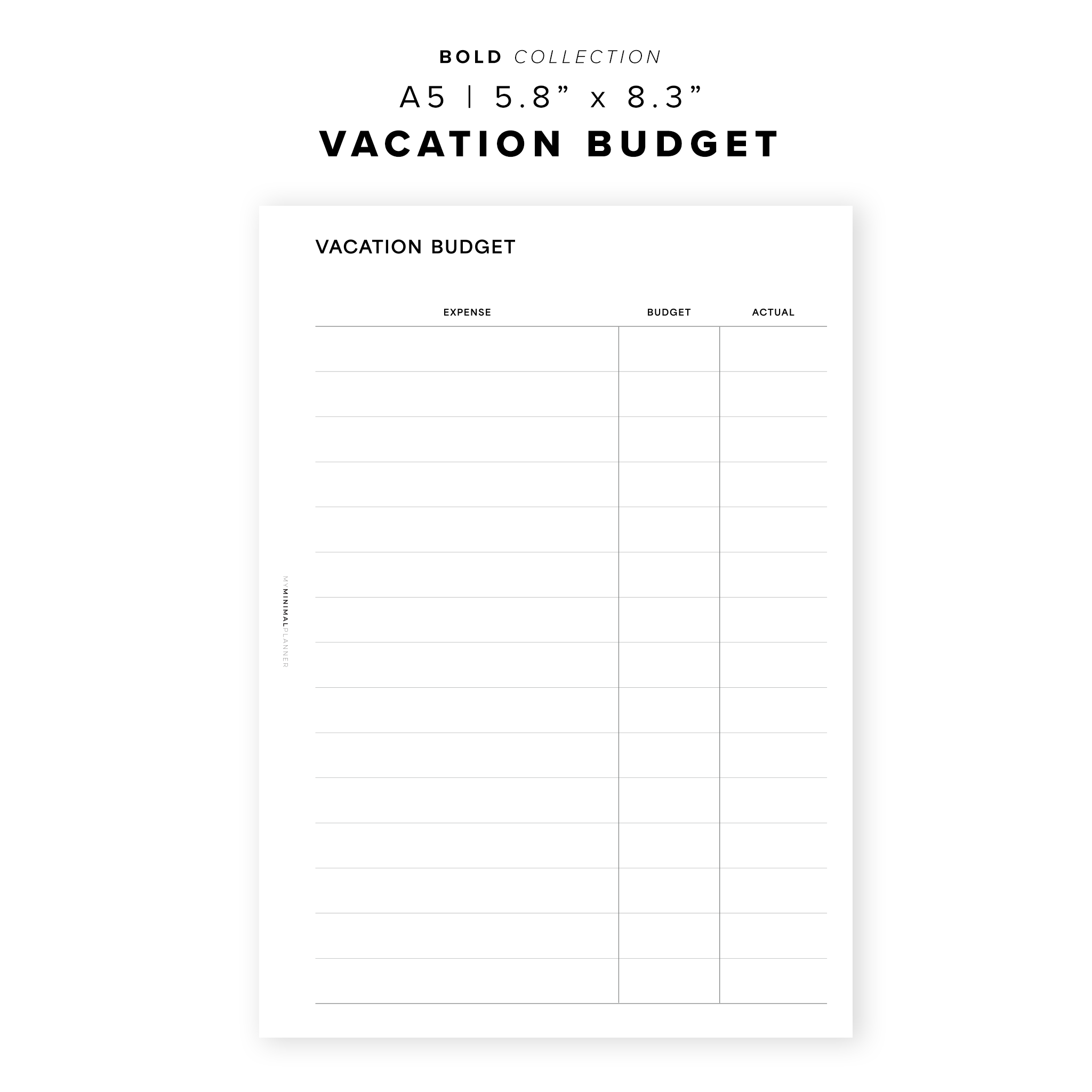 PR280 - Vacation Budget - Printable Insert