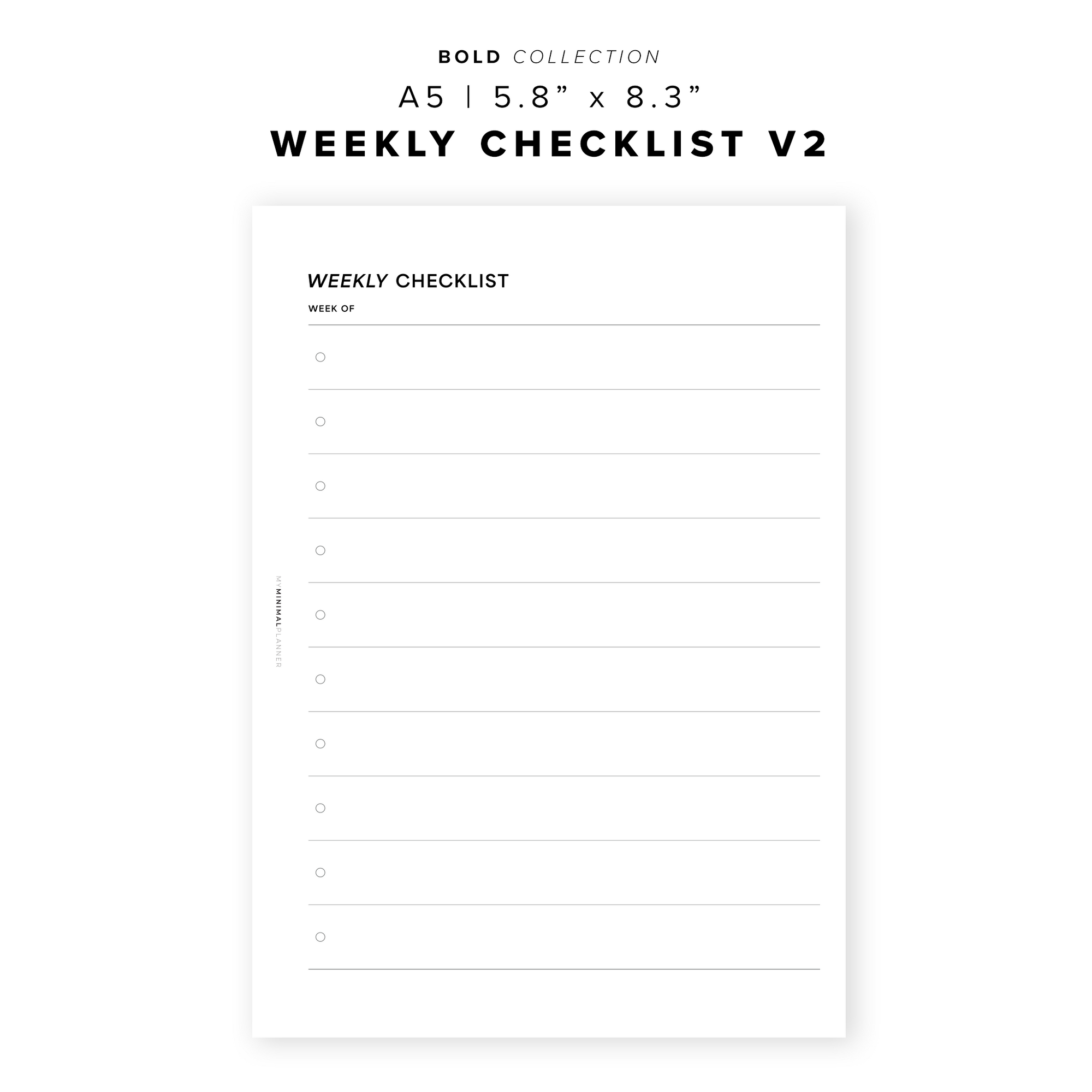 PR327 - Weekly Checklist V2 - Printable Insert