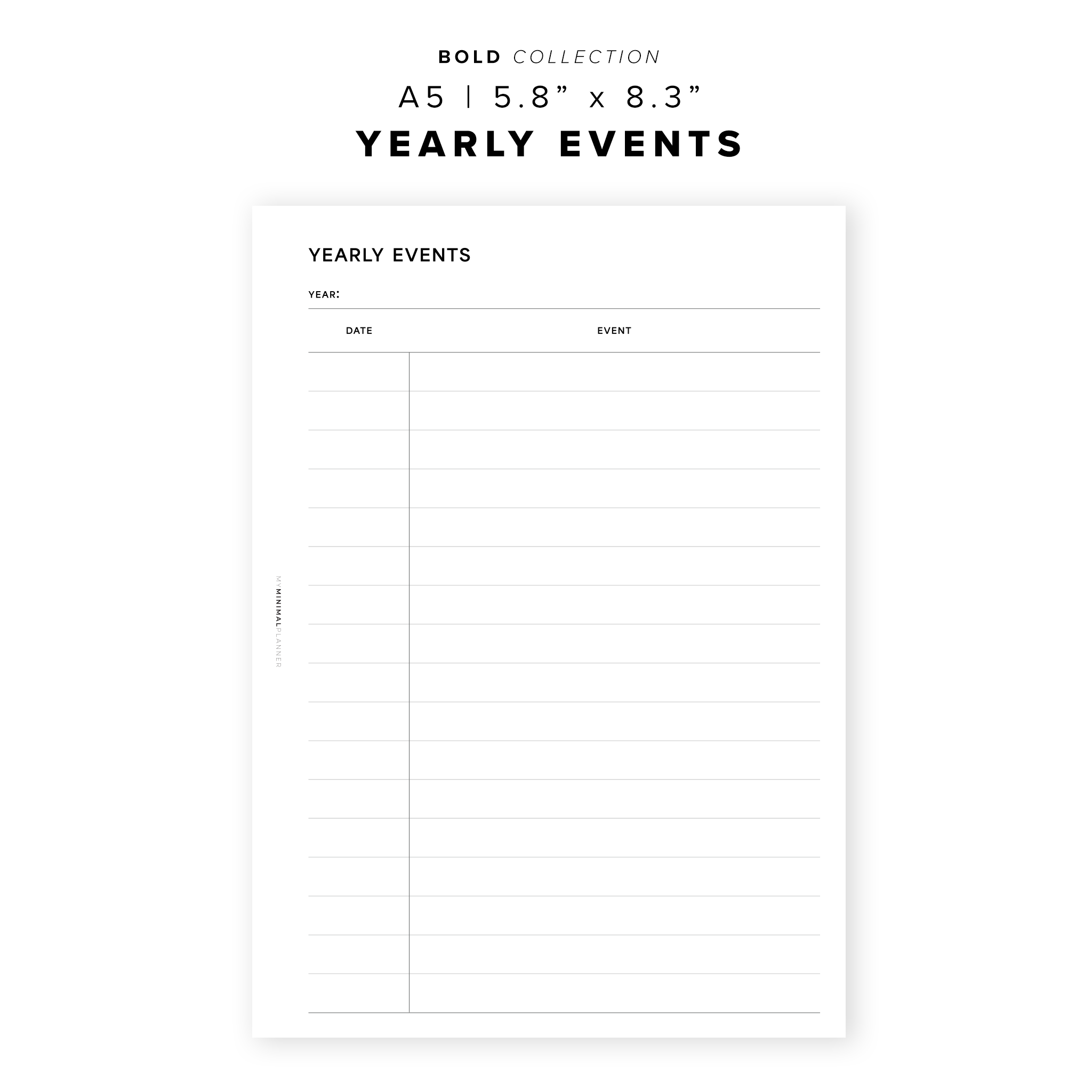 PR286 - Yearly Events - Printable Insert