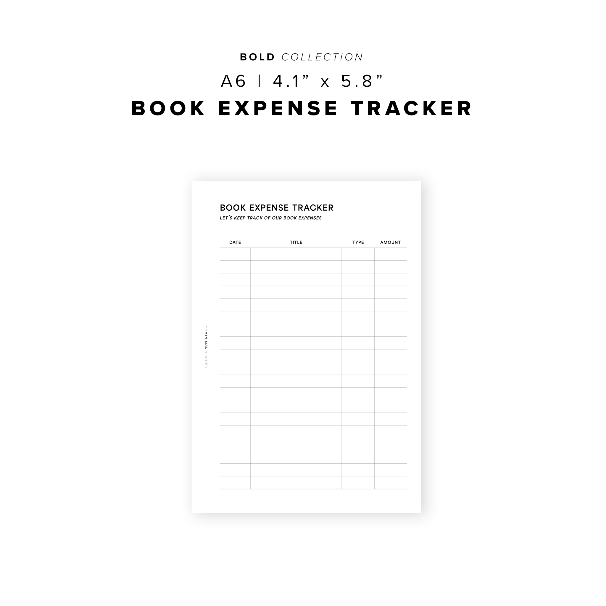 PR278 - Book Expense Tracker - Printable Insert