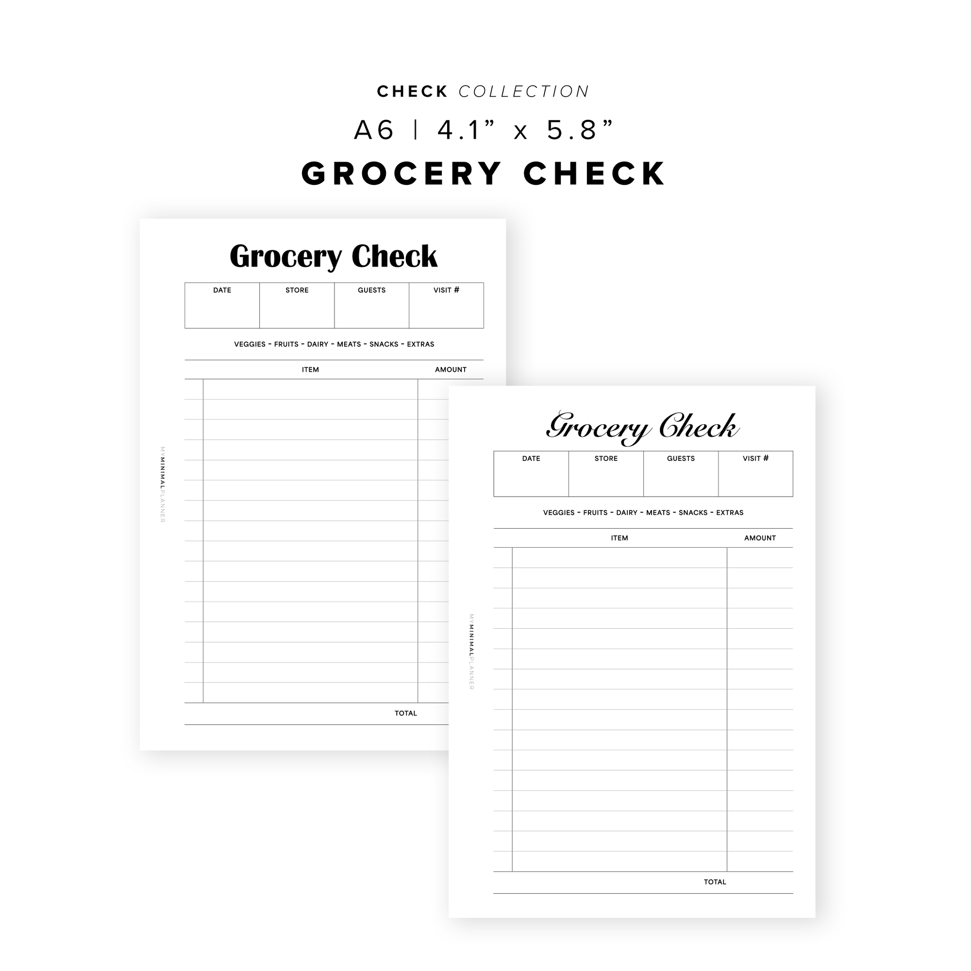 PR348 - Grocery Check - Printable Insert – My Minimal Planner