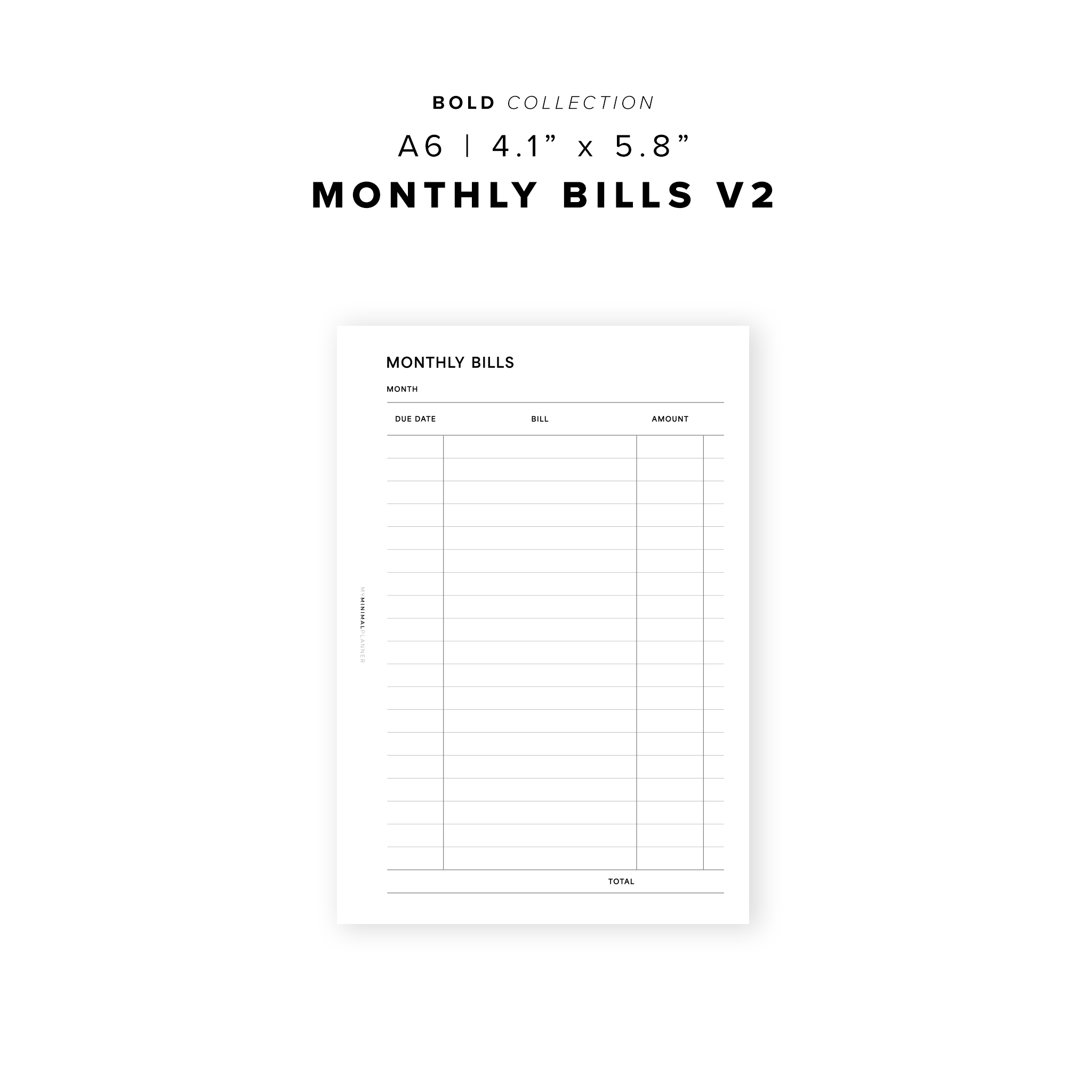 PR288 - Monthly Bills V2 - Printable Insert