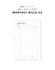 PR288 - Monthly Bills V2 - Printable Insert