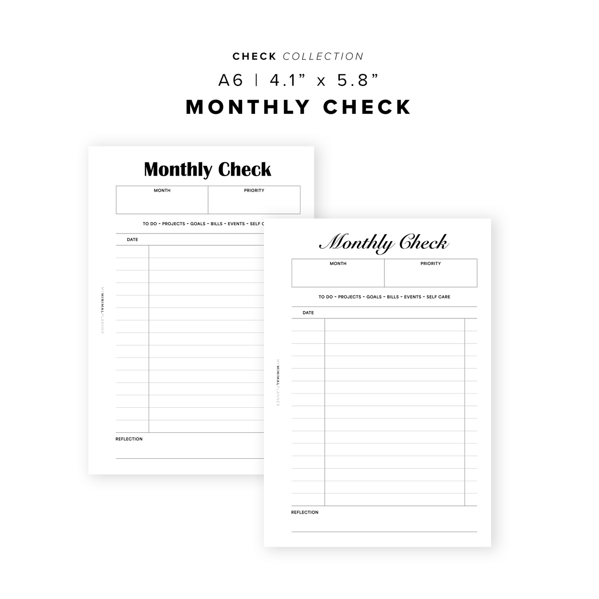 Monthly Check Table PR354 - Monthly Check - Printable Insert – My Minimal Planner