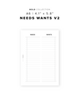 PR317 - Needs Wants V2 - Printable Insert