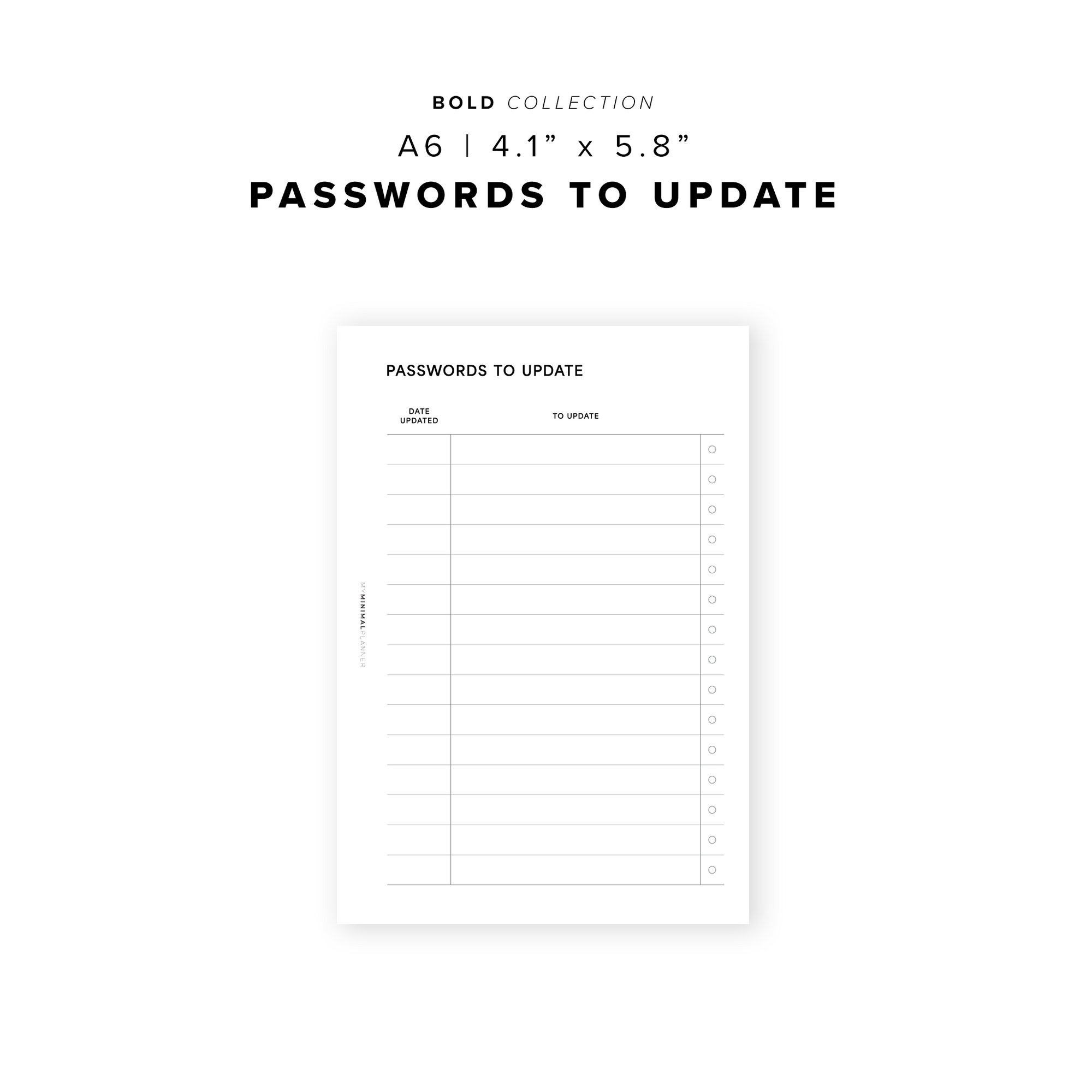 PR355 - Passwords To Update - Printable Insert