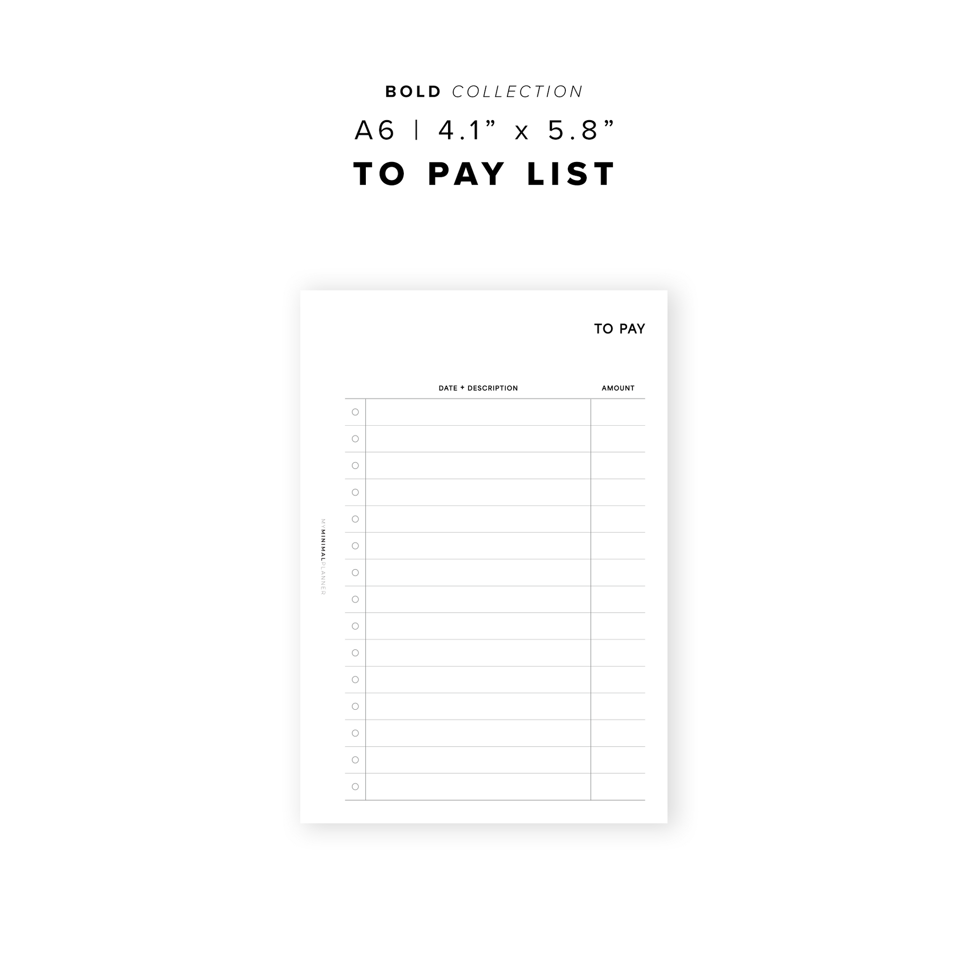 PR351 - To Pay List - Printable Insert