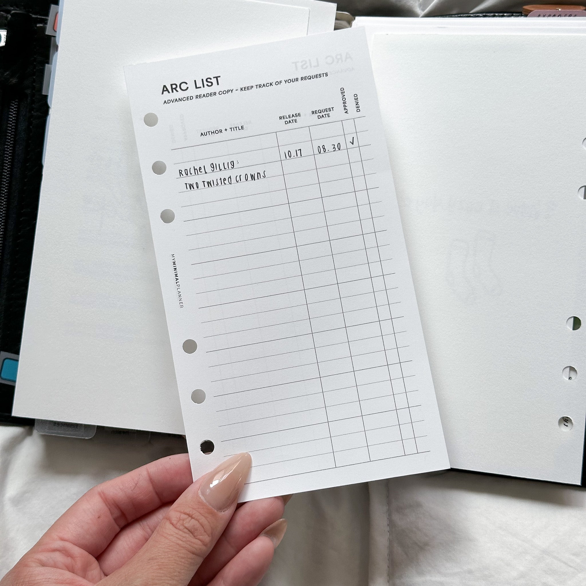 PR222 - ARC (Advanced Reader Copy) List - Printable Insert – My Minimal ...